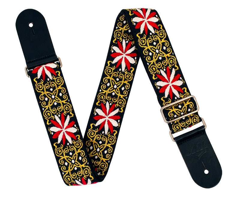 XTR | LS328 | Vintage Jacquard Weave Guitar Strap | Black/Gold XTR | LS328 | Vintage Jacquard Weave Guitar Strap | Black/Gold